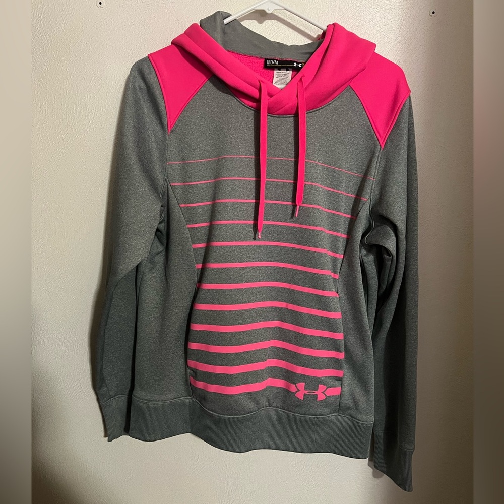 UNDER ARMOUR Classic Storm Athletic Performance Hoodie Grey Pink Women's Sz M